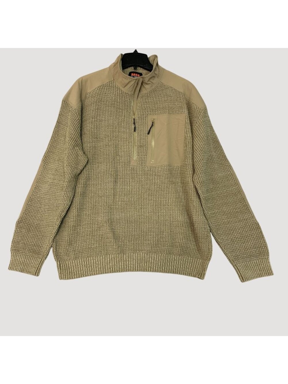 NWT Bass Outdoor Men's XXL Mixed Sweater Beige  1/4 Zip Knit Pullover